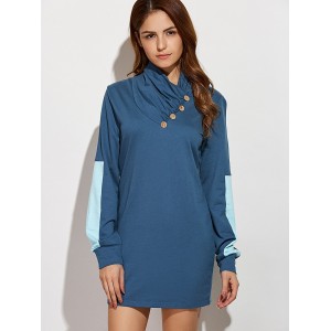 Long Sleeve Mini Shift Dress - Blue